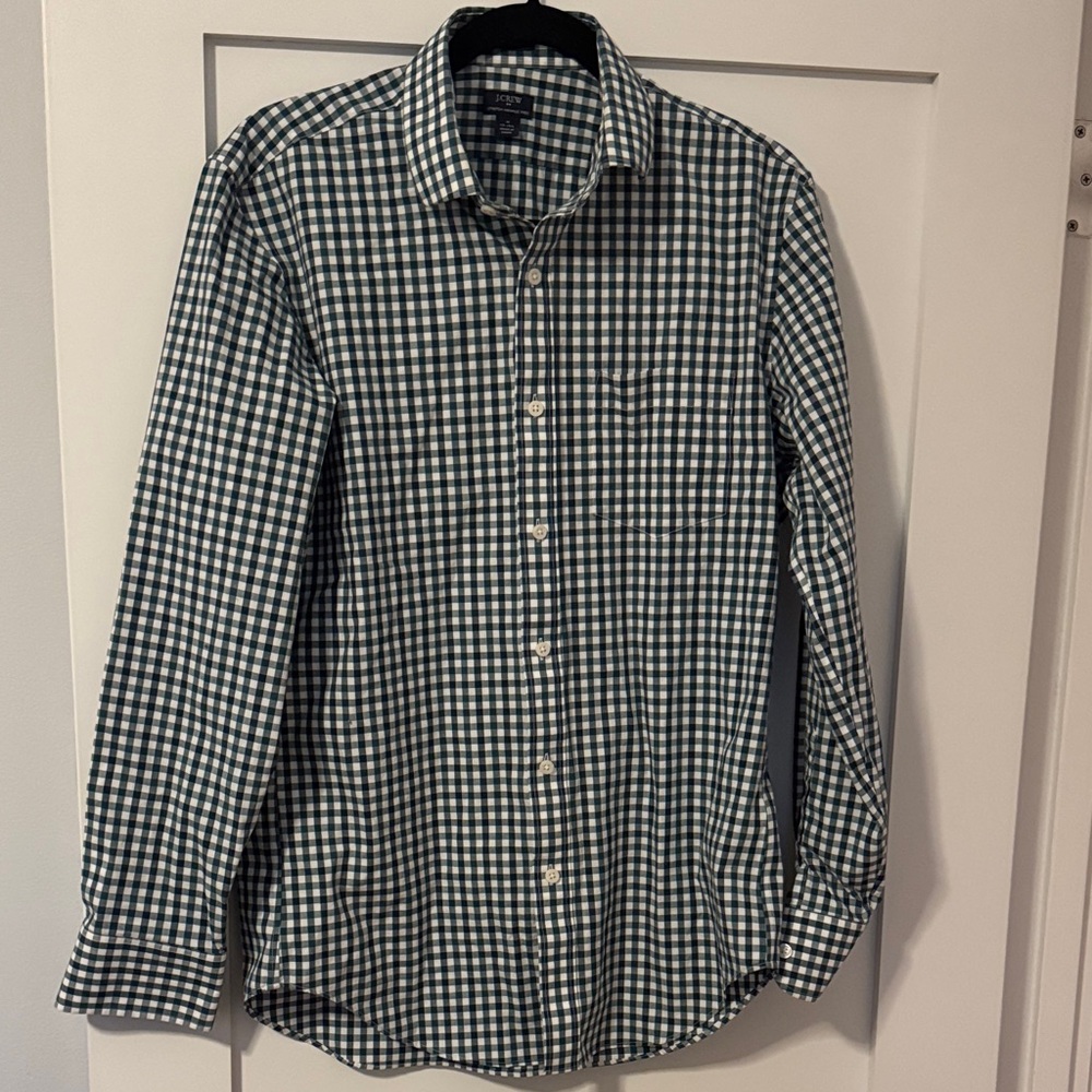 J. Crew Men's Blue, Green and White Gingham Shirt